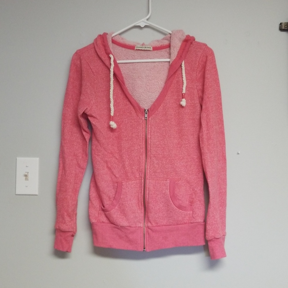 Salmon colored zip up sweatshirt